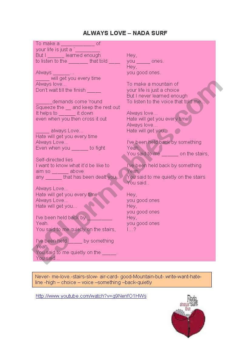 Always love - Nada surf worksheet