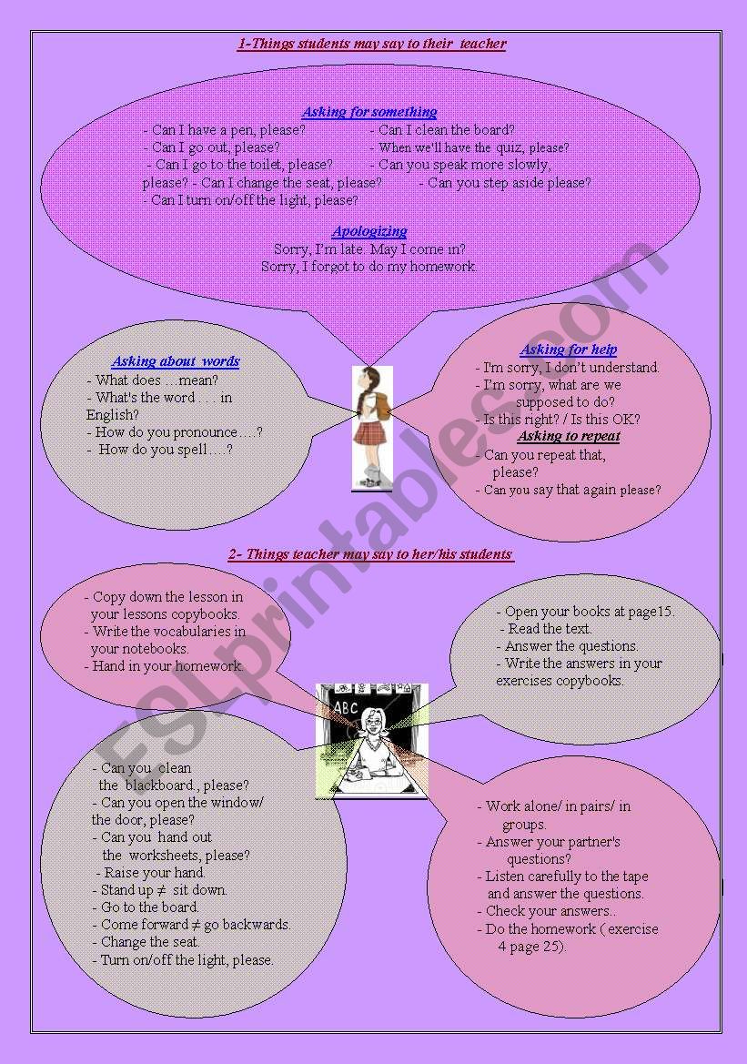 classroom language worksheet