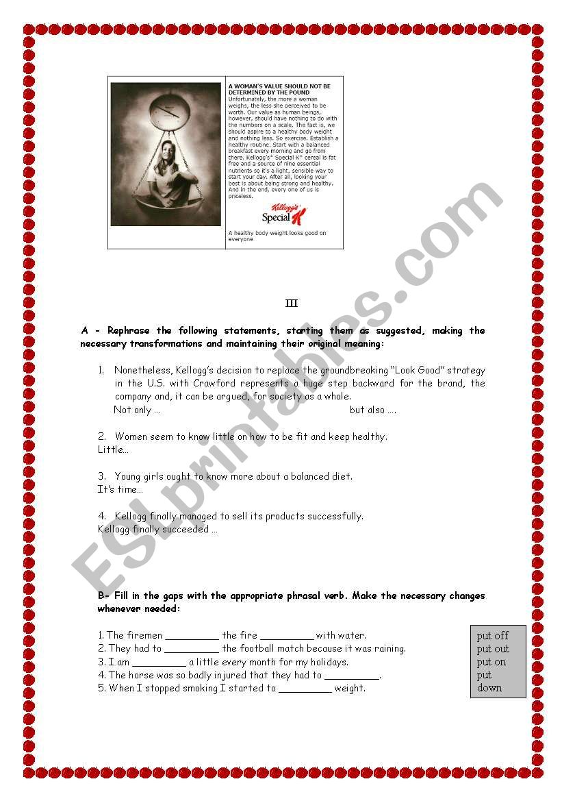 test on advertising worksheet