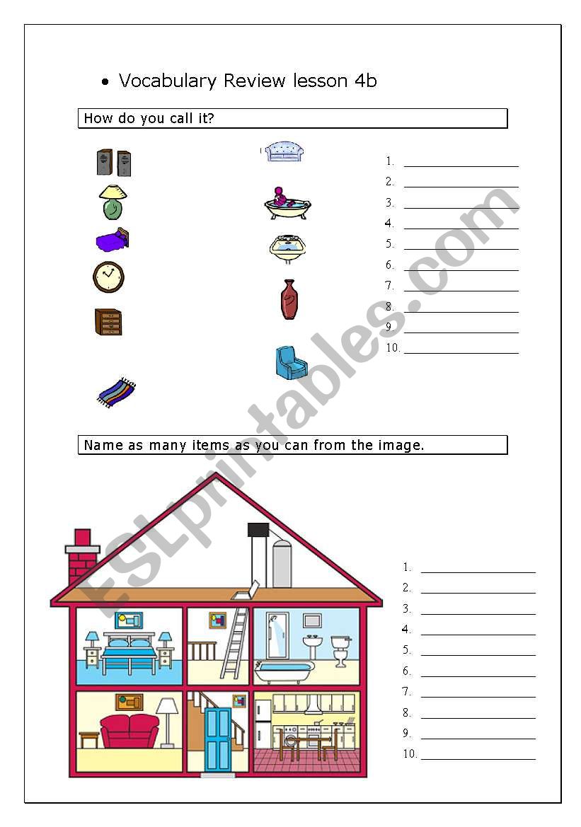 Name house items worksheet