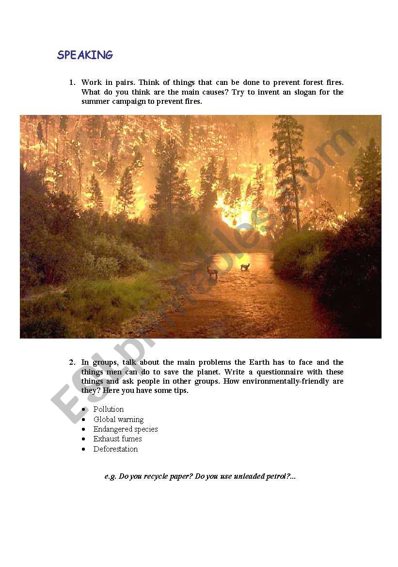 SPEAKING: ENVIROMENT worksheet