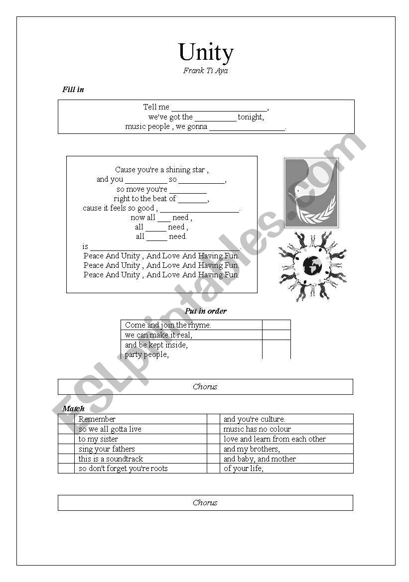 Song worksheet, Unity by Frank Ti Aya