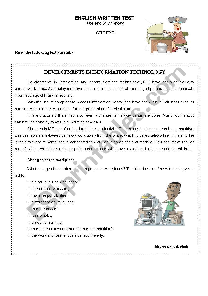 Test The World of Work worksheet