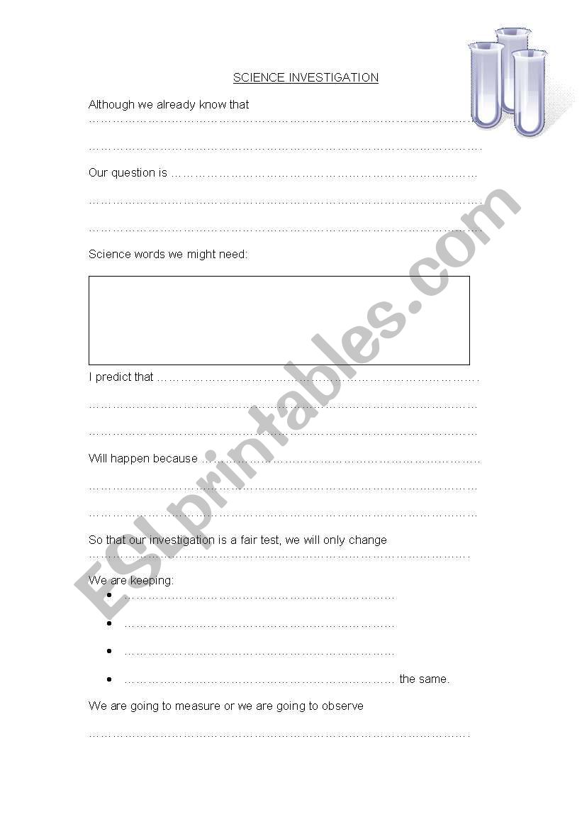 Science investigation sheet 1 worksheet