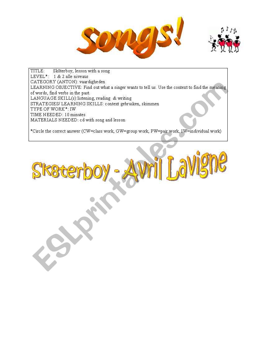 Sk8ter boy - Avril Lavigne worksheet