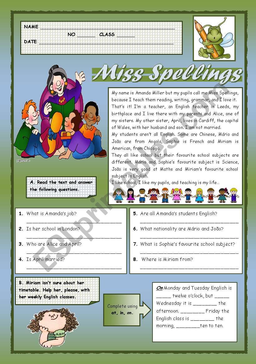 MISS SPELLINGS worksheet