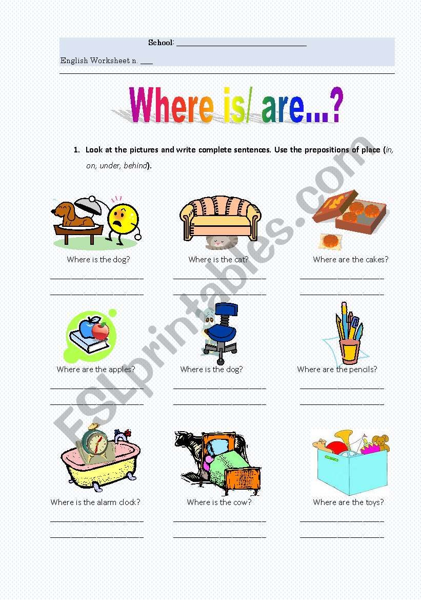 Prepositions of Place worksheet