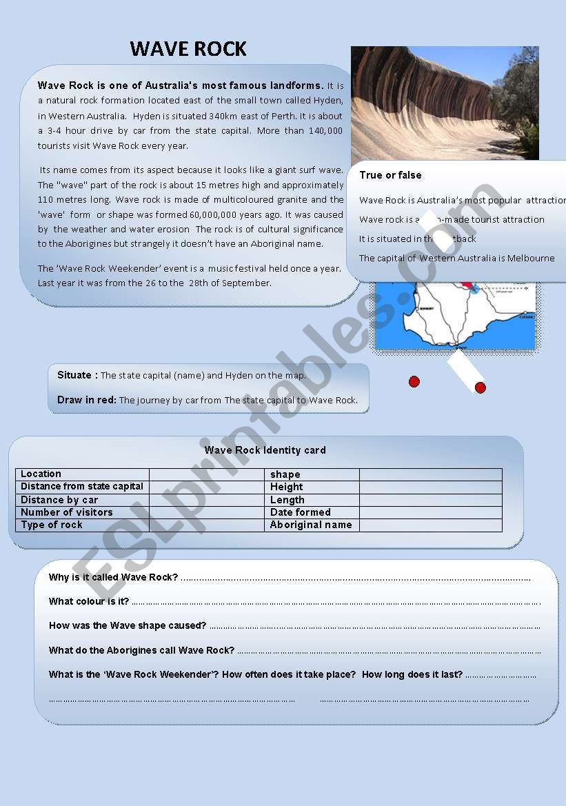 Australia:  Wave Rock worksheet