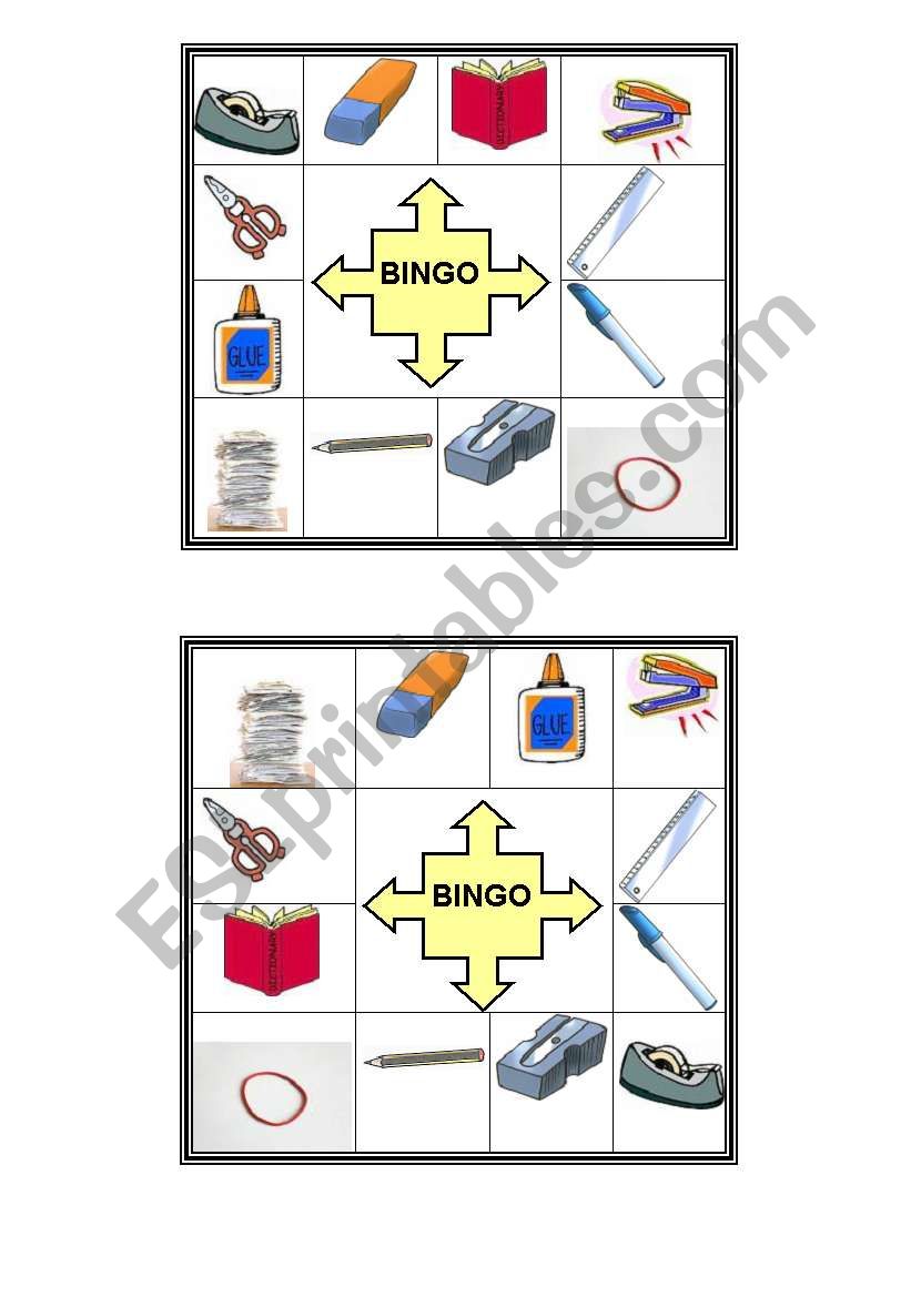 Bingo - Classroom Objects worksheet