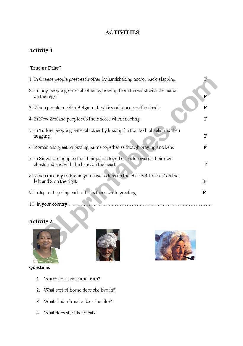 cultural differences worksheet