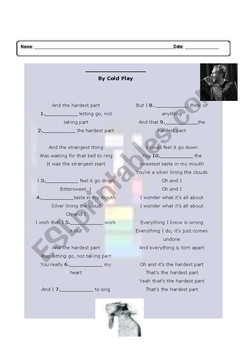 The Hardest Part - Coldplay worksheet