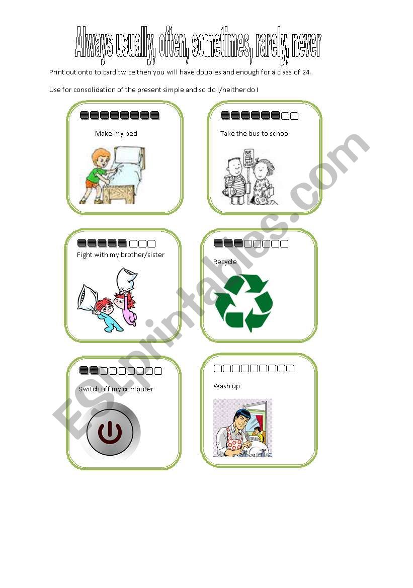  Frequency speech cards worksheet