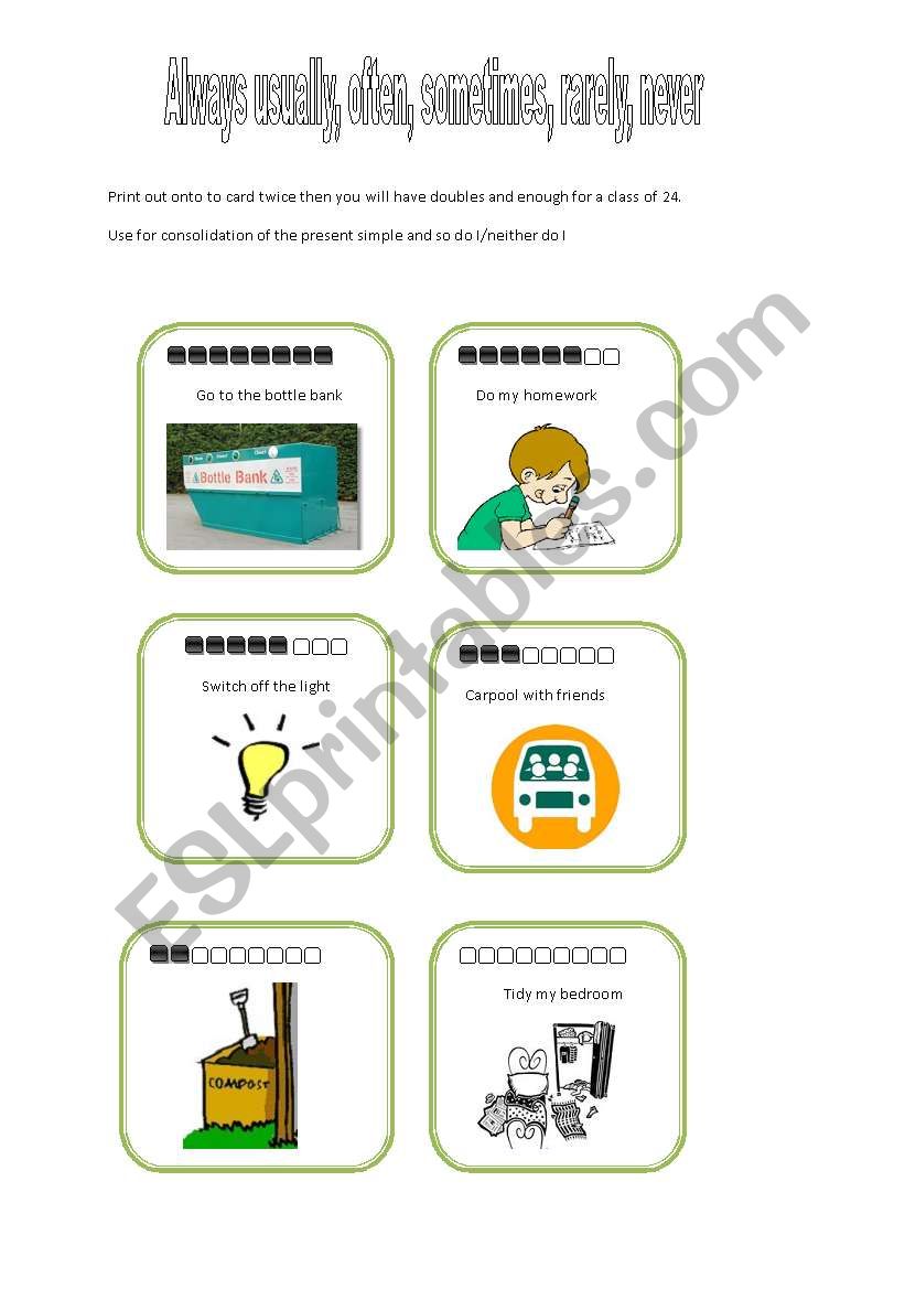 	Frequency speech cards worksheet