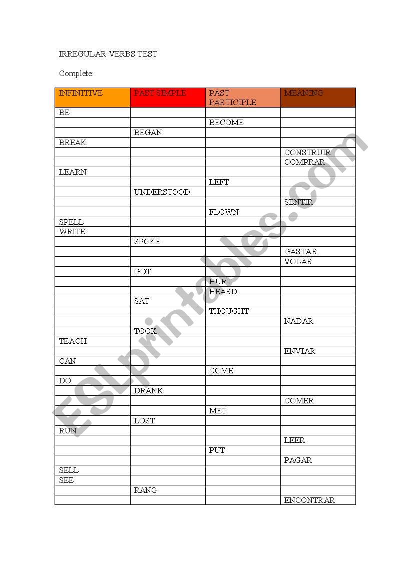 IRREGULAR VERBS worksheet