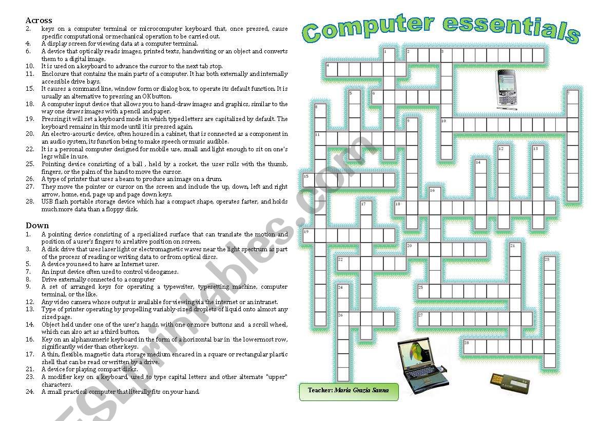 Computers and peripherals- crossword puzzle