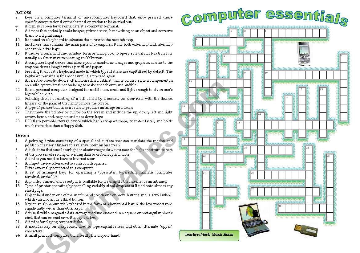 Computers and peripherals- crossword puzzle
