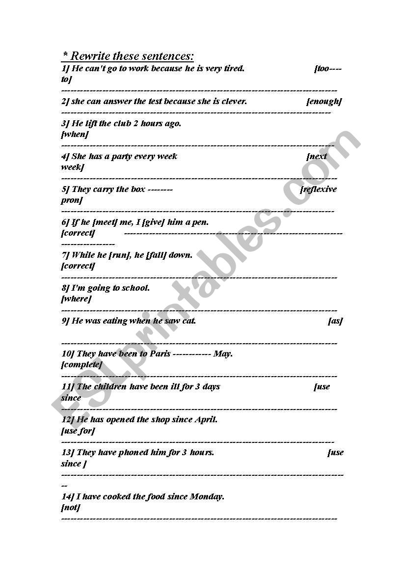 rewrite worksheet