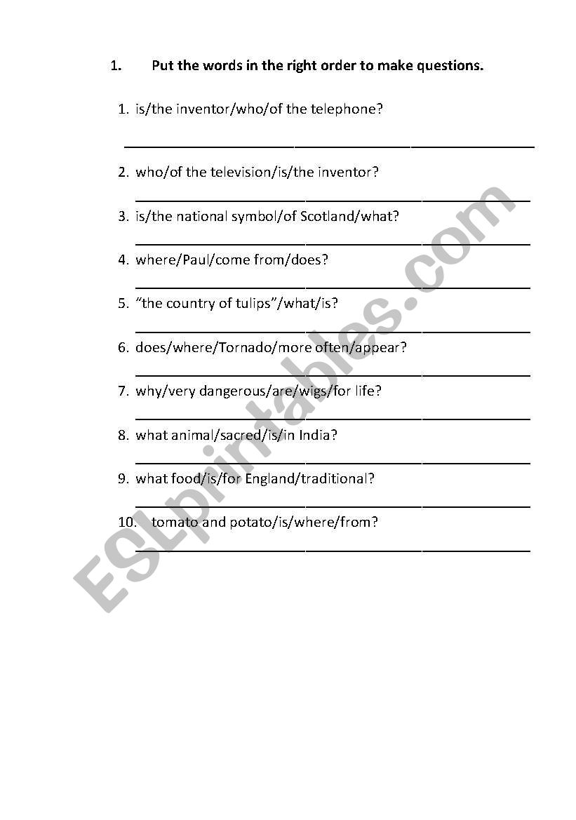 Wh-questions worksheet