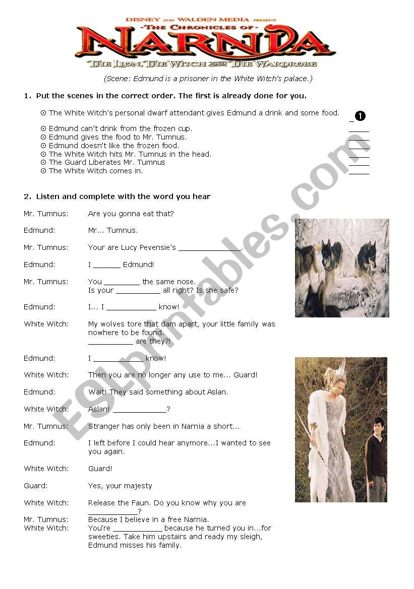 Chronicles of Narnia 2 worksheet