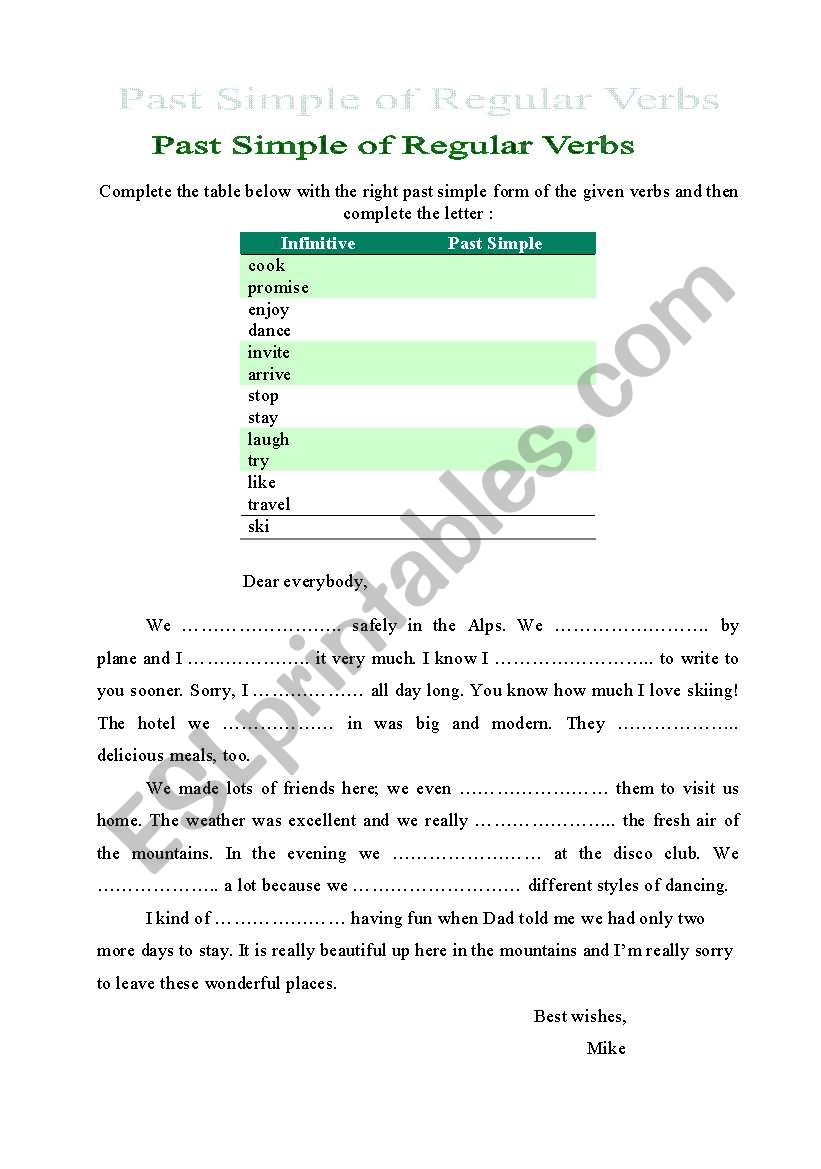 Past Simple of Regular Verbs worksheet