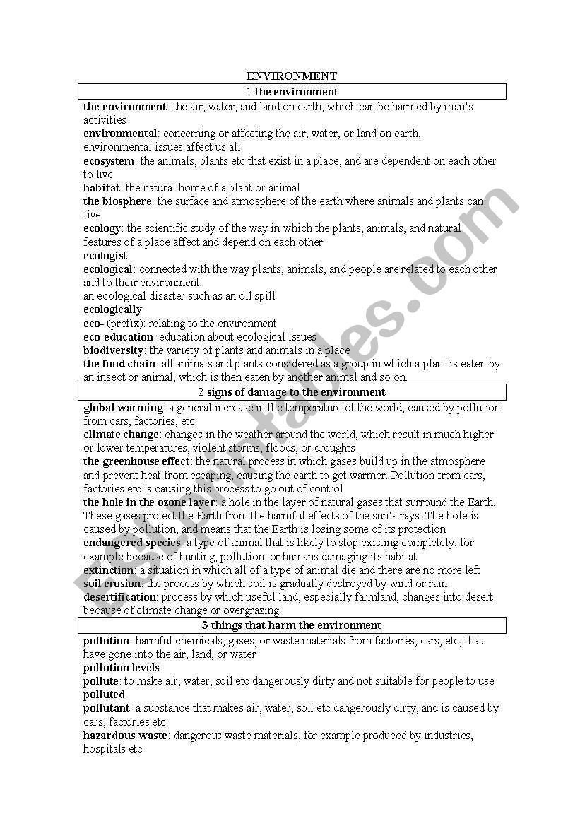 Environment Wordlist  worksheet