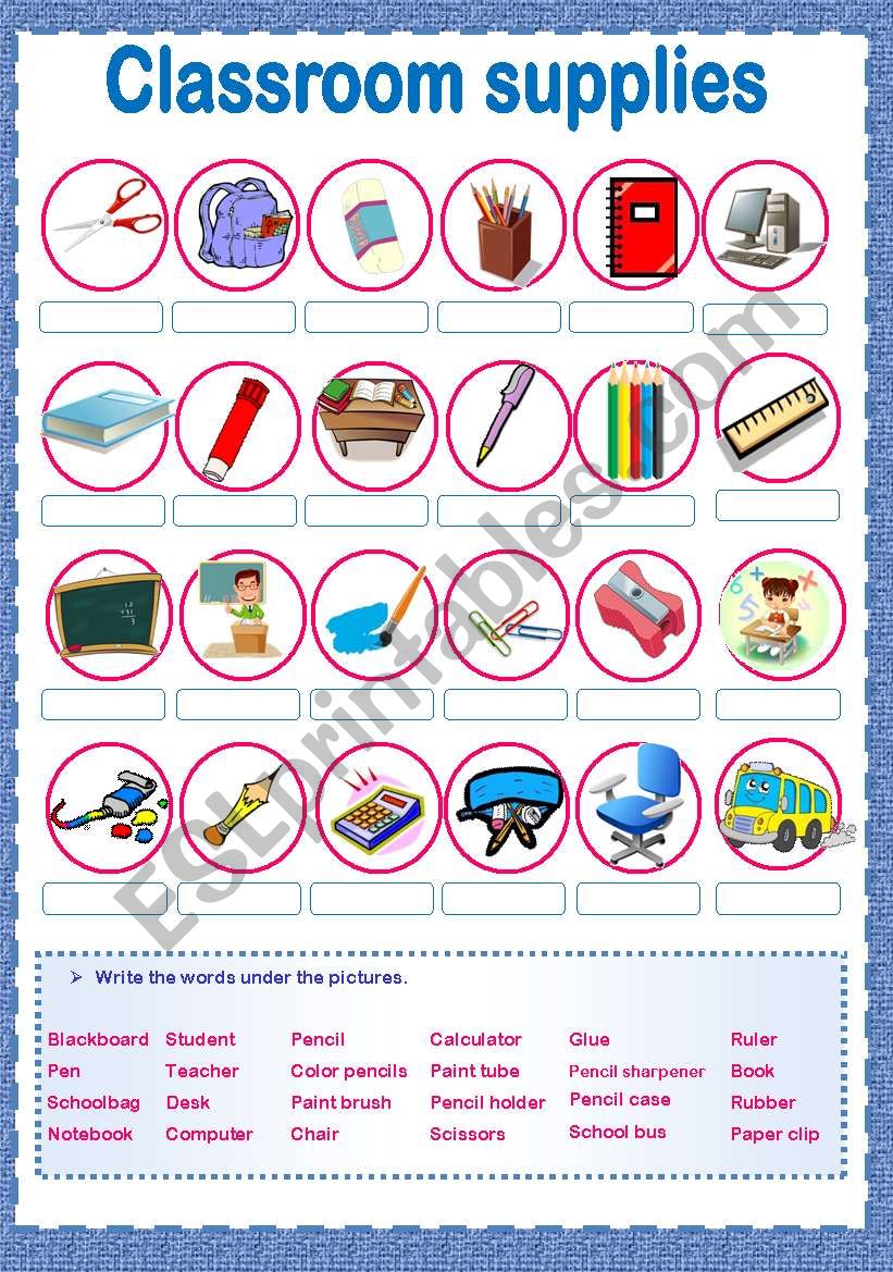 classroom supplies worksheet