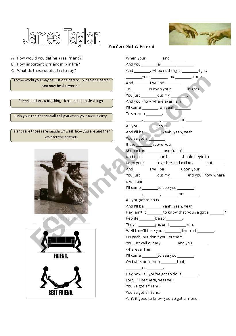 Youve got a friend worksheet