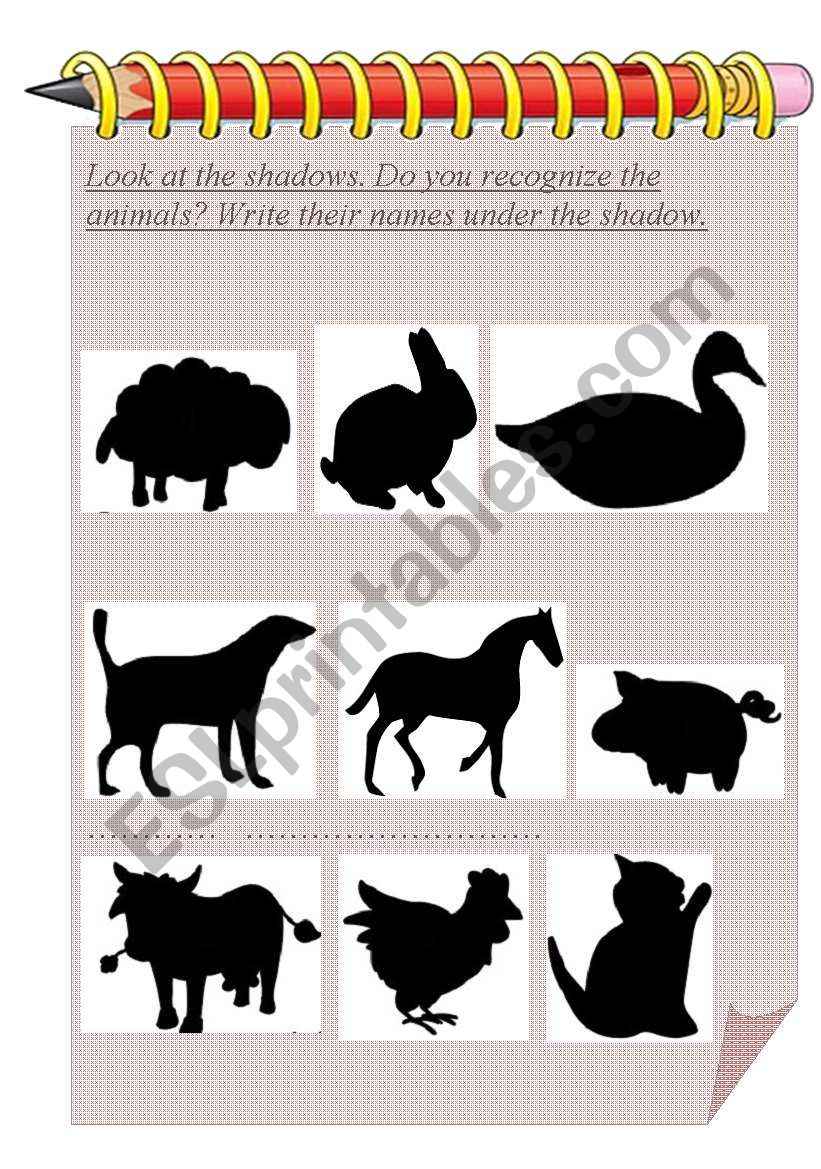 Animals shadows worksheet