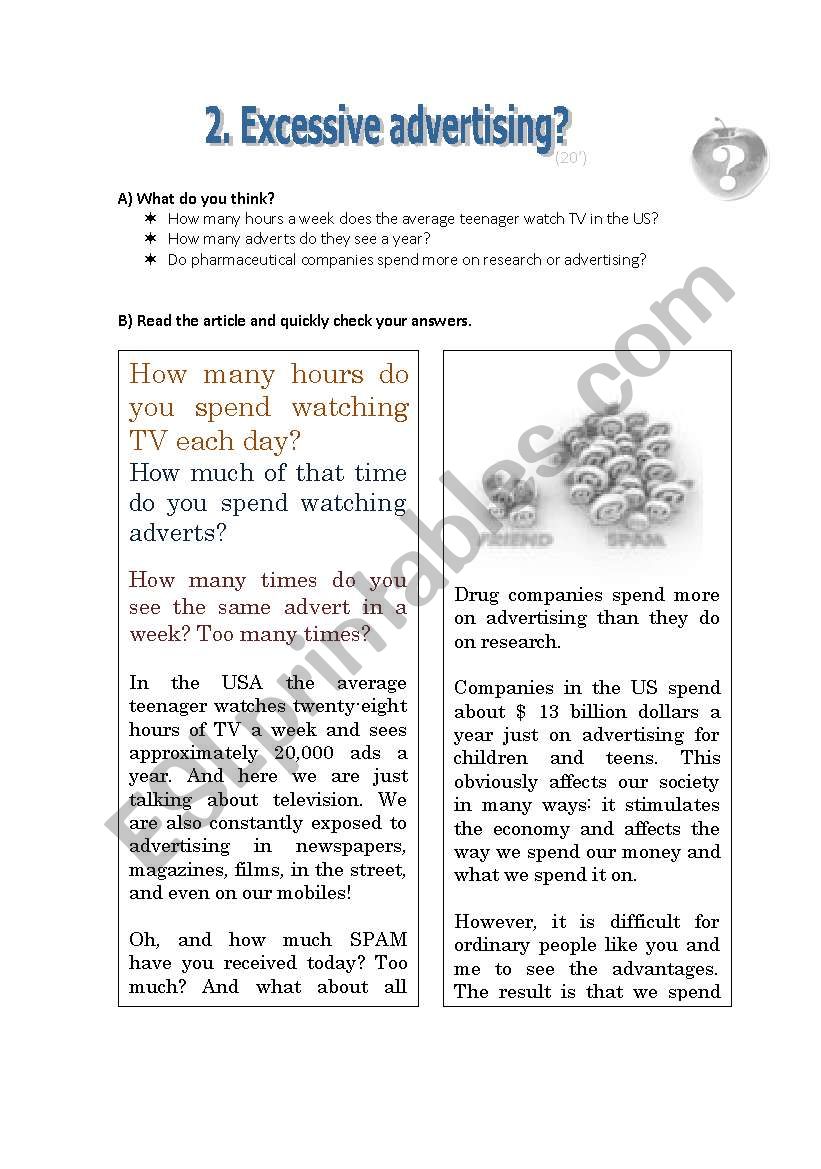 Excessive advertisement? worksheet