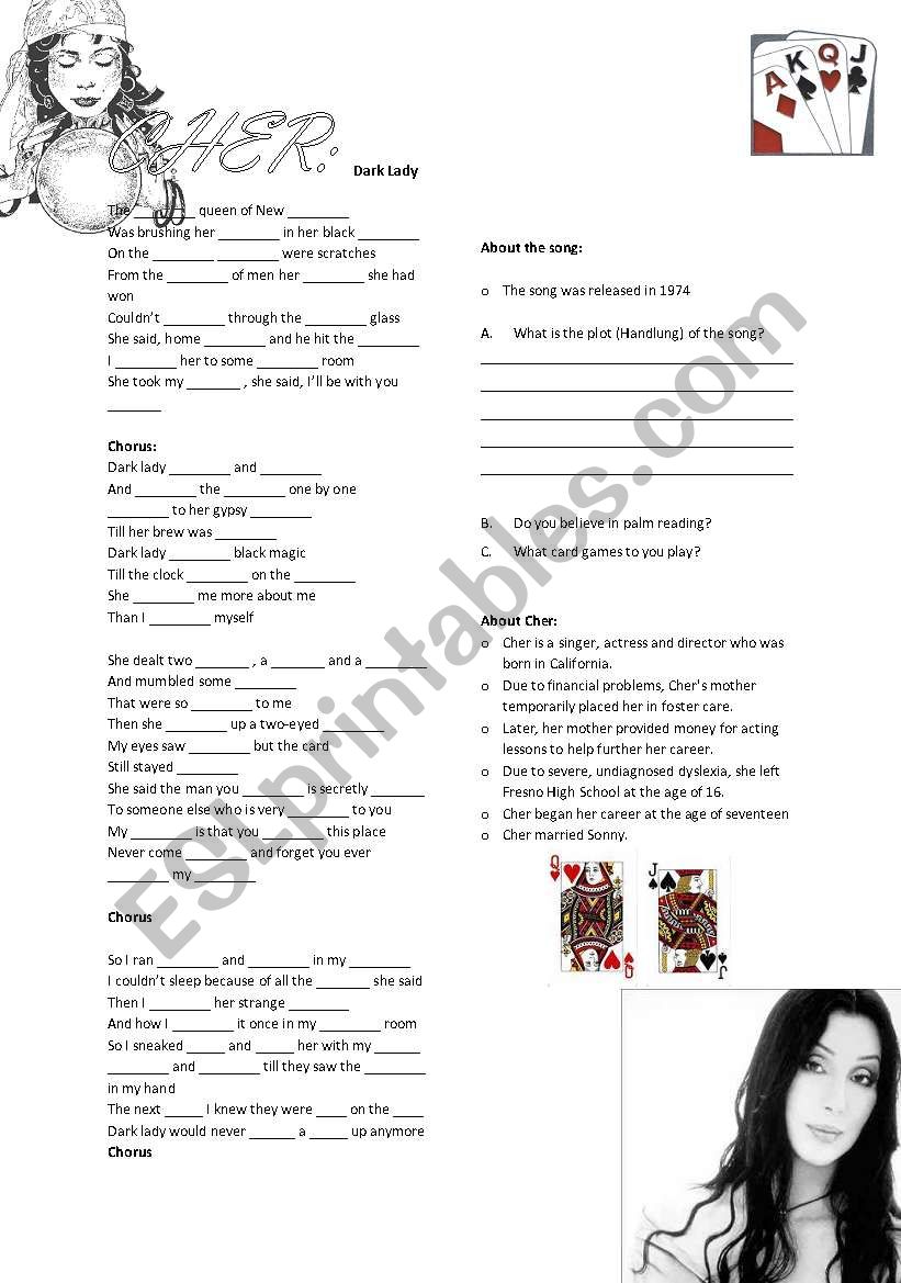 Cher - Dark Lady  worksheet