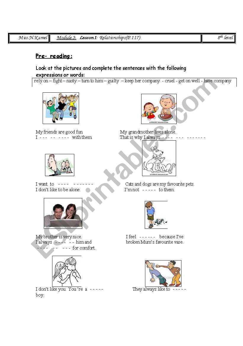 relationship: 8th form worksheet