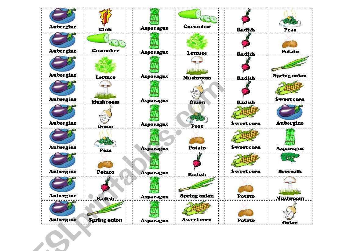 vegetables dominos 2 worksheet