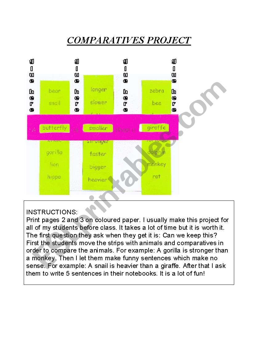 COMPARATIVES PROJECT worksheet