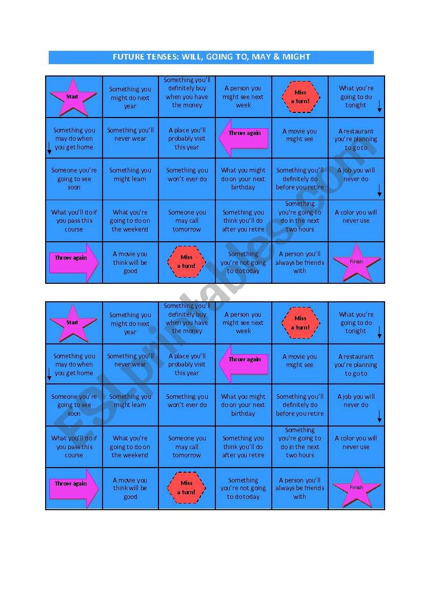 Boardgame - future tenses worksheet