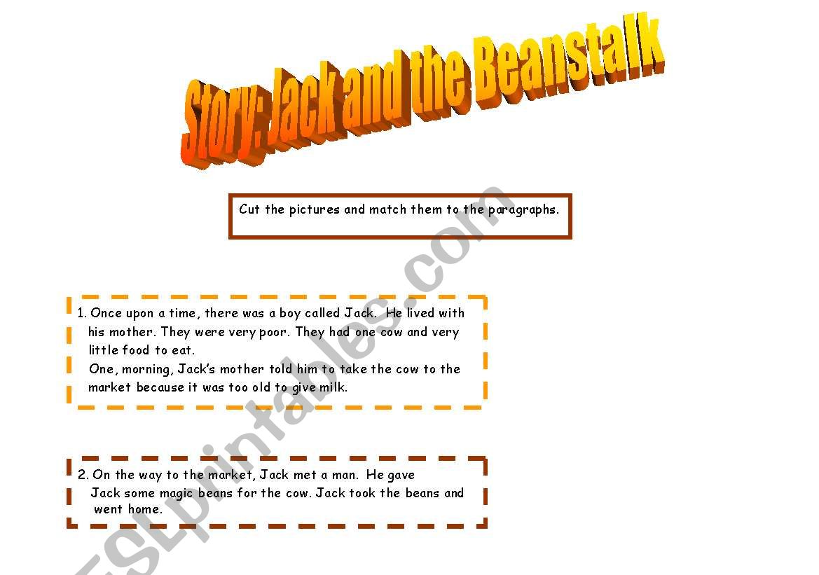 story:Jack and the Beanstalk worksheet