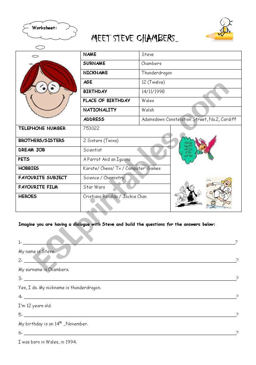 meet Steve Chambers worksheet