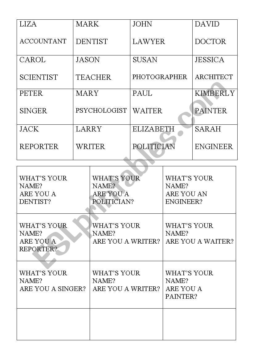 profession worksheet