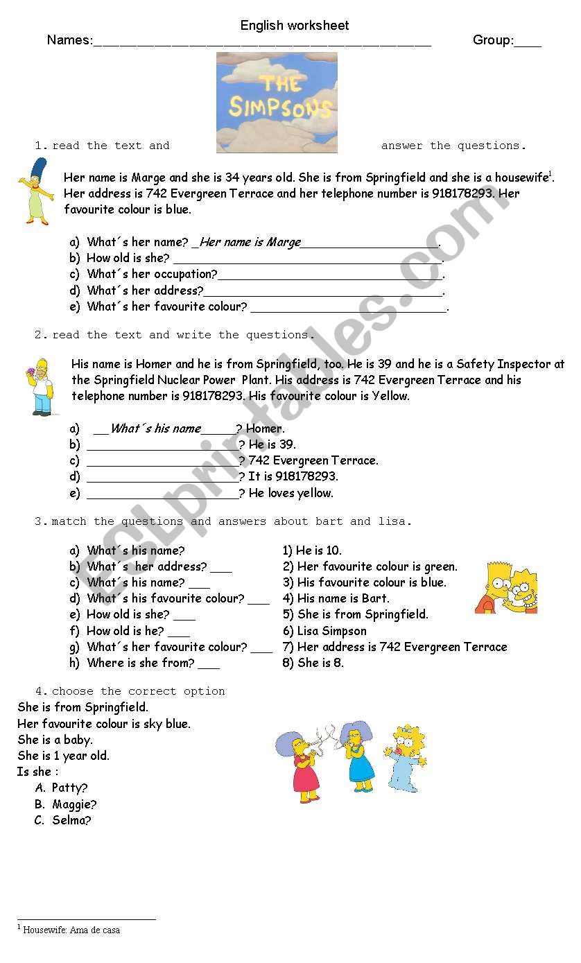 THE SIMPSONS worksheet