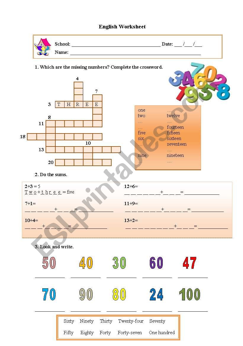 Numbers 1-100 worksheet