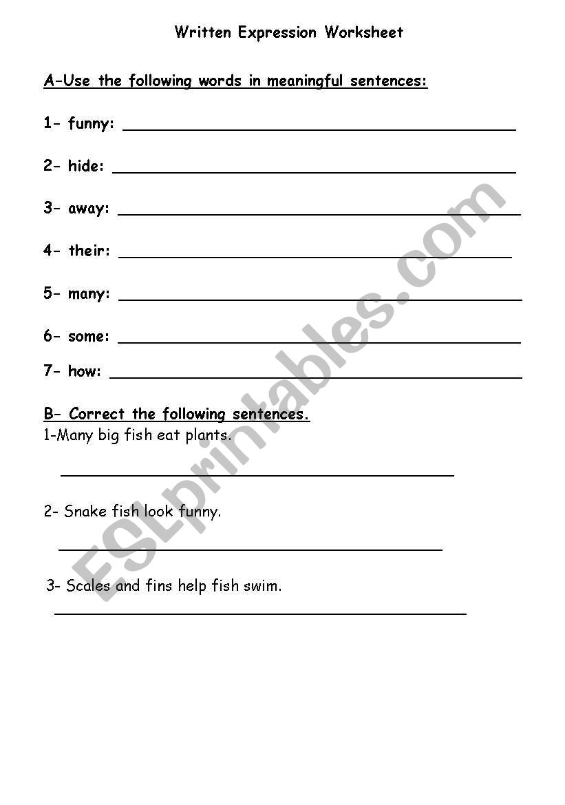 Writing worksheet