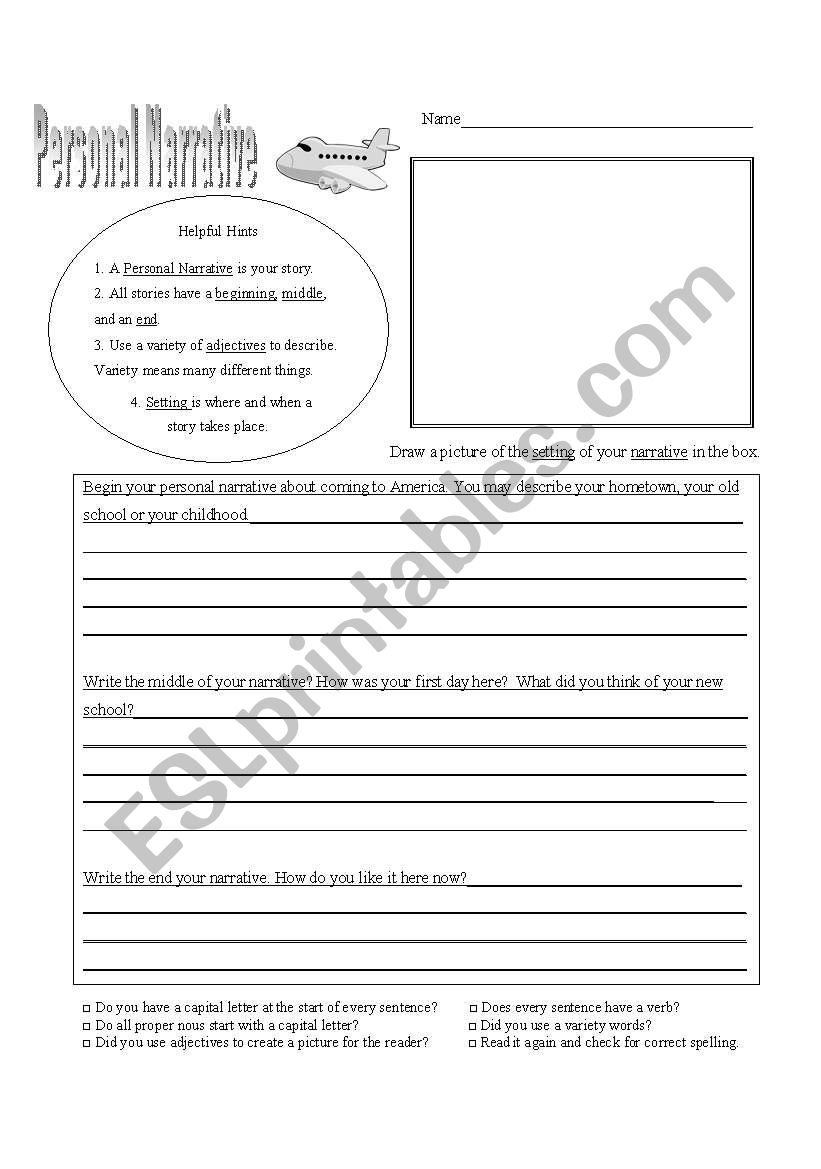 Personal Narrative worksheet