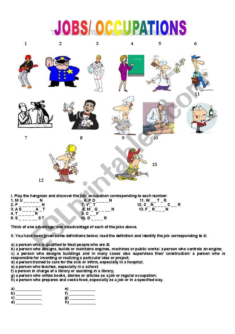 Jobs/ Occupations worksheet