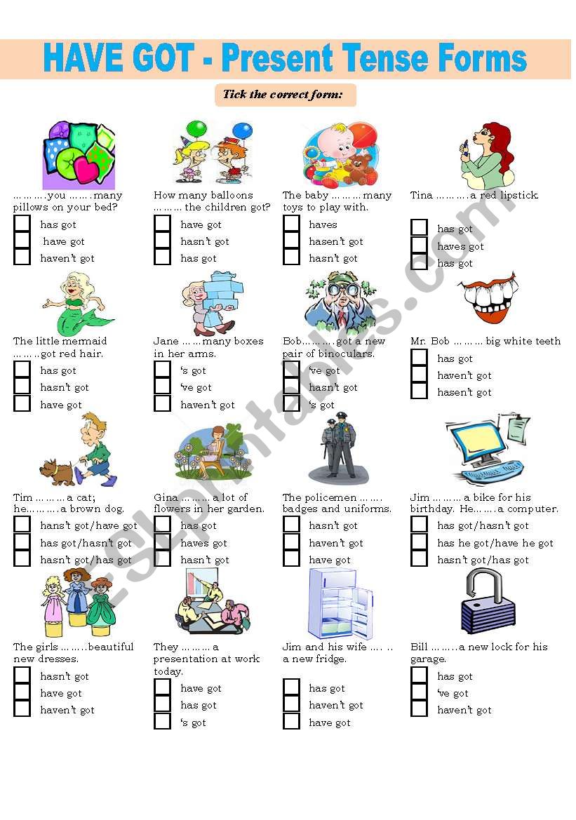 Verb have got - Present Tense Forms