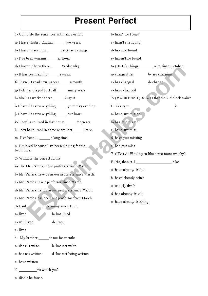 Present Perfect worksheet