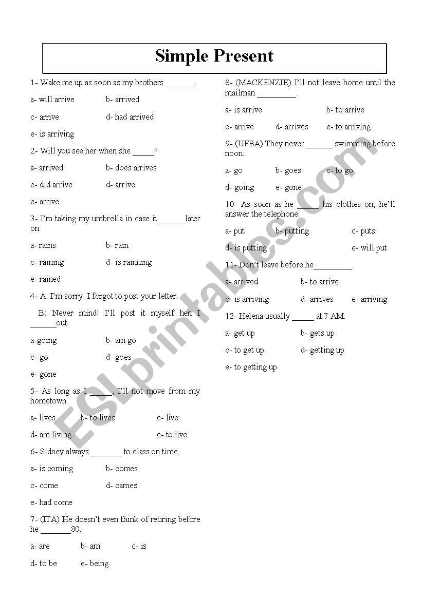 present simple worksheet