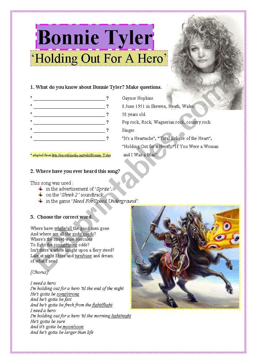 Bonnie Tyler Â´holdinh out for a heroÂ´