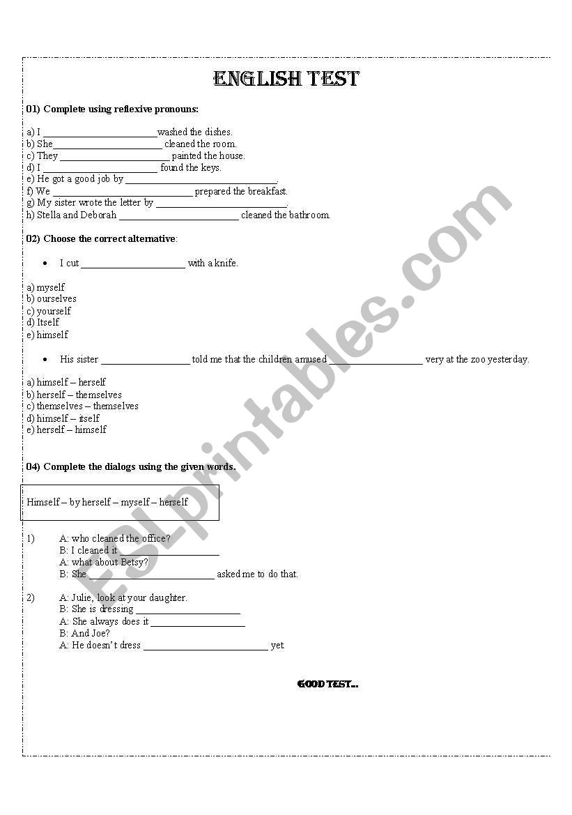 English Test worksheet