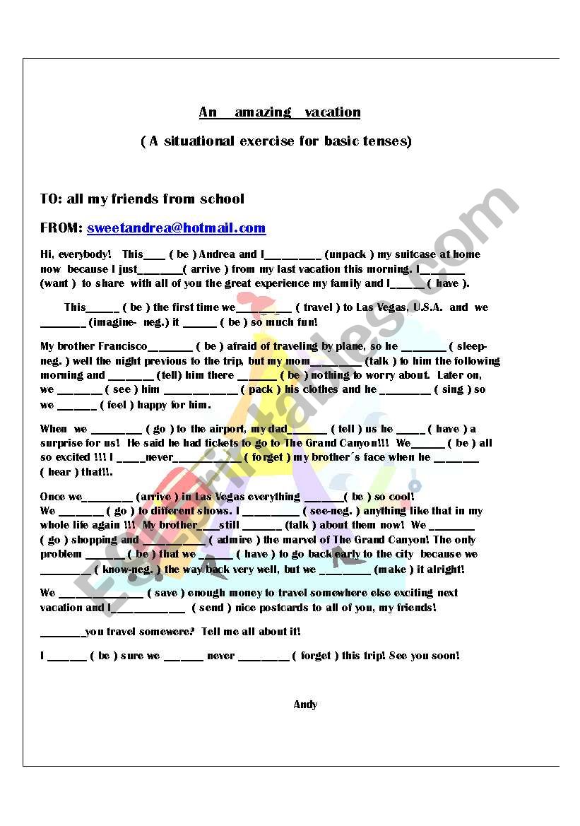 An amazing vacation worksheet