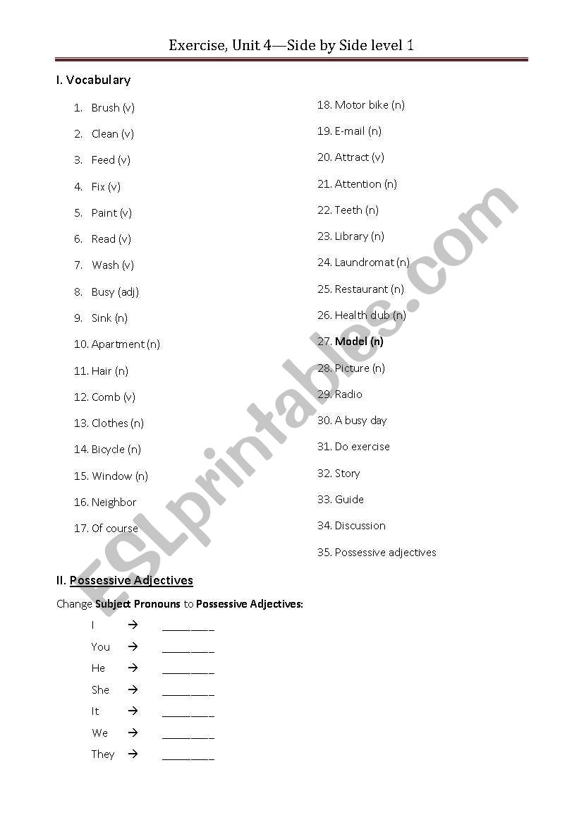 Possessive adjectives worksheet