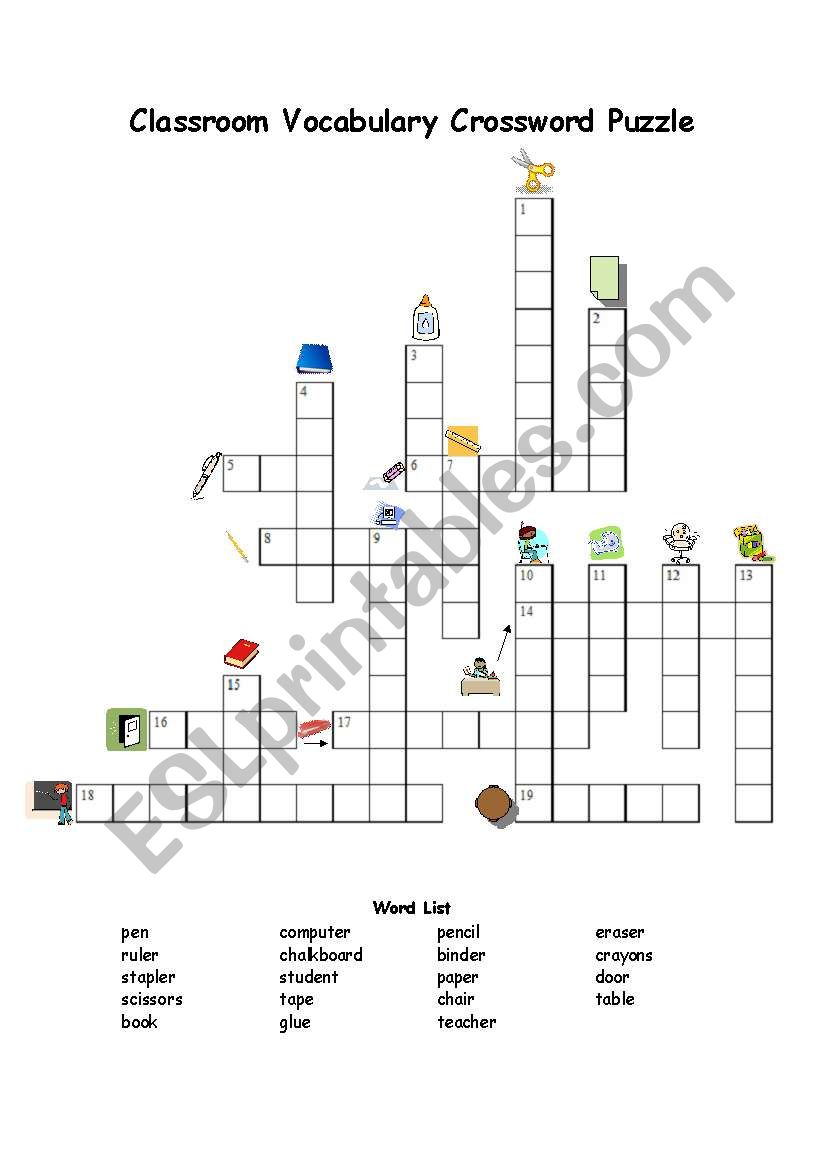 Classroom Vocabulary Crossword Puzzle